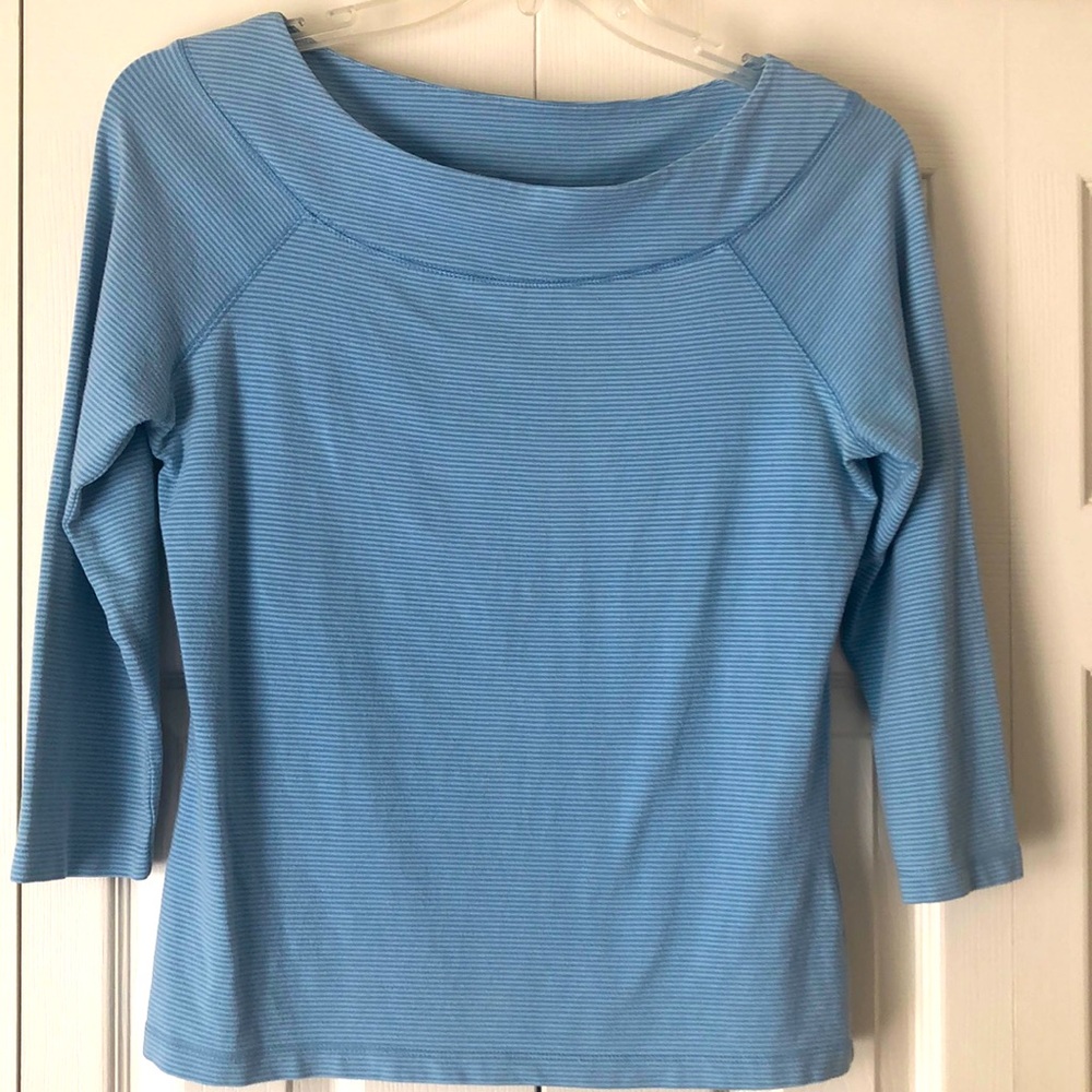 Caslon size L Fine Stripe 3/4 Sleeves Knit Top